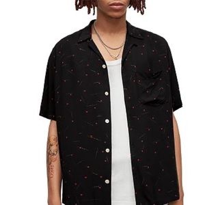 ALL SAINTS Morse Heart Print Short Sleeve Camp Shirt (XXL) Brand New W/ Tags***